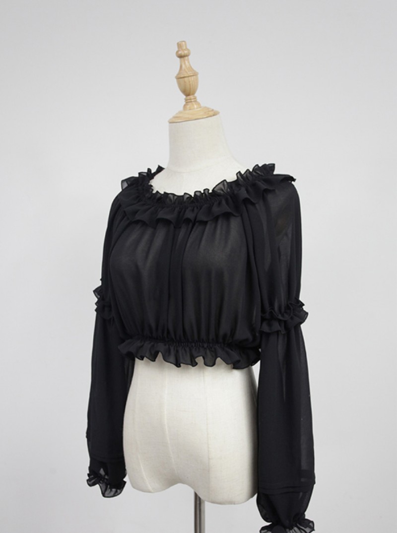 Black Round Collar Agaric Laces Bottoming Shirt Lolita Blouse