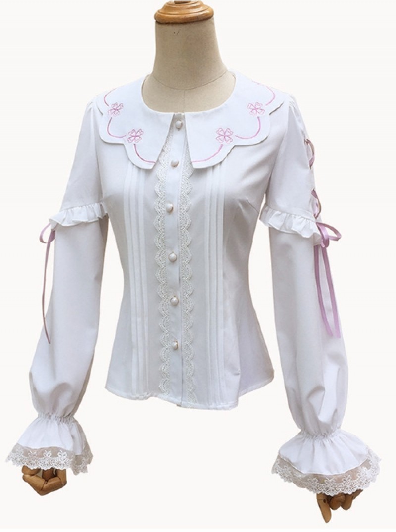 Spring Cute Petal Collar White Classic Lolita Long Sleeve Shirt