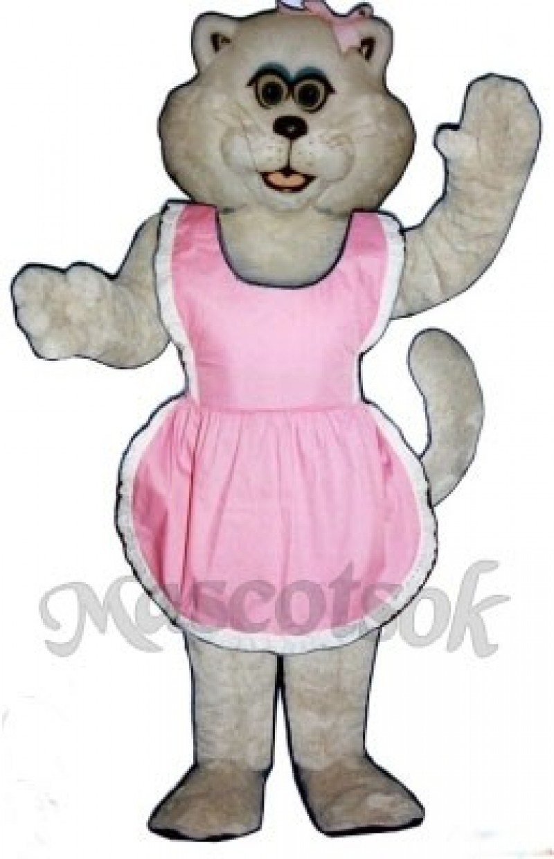 Cute Pussy Cat with Apron & Bow Mascot Costume