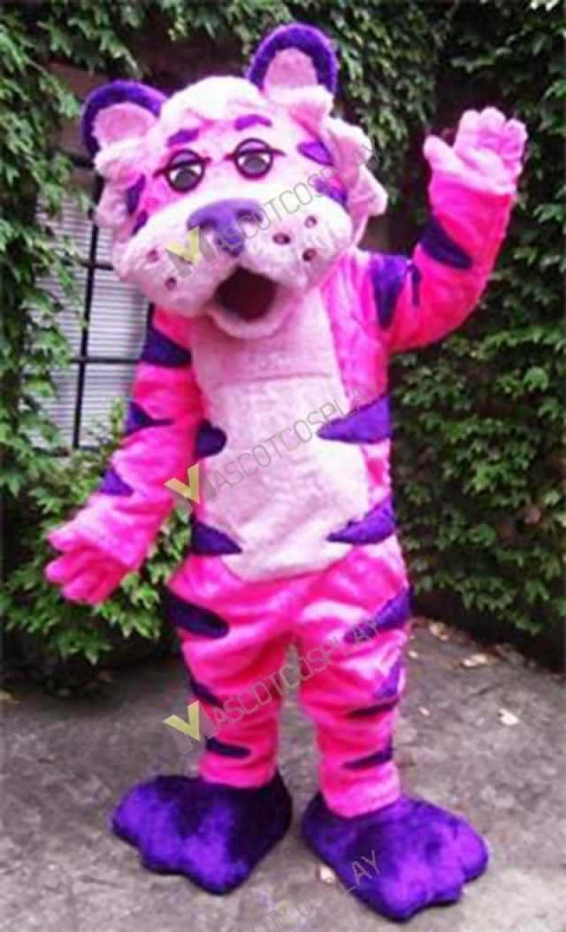 High Quality Adult Pink and Purple Tiger Mascot Costume