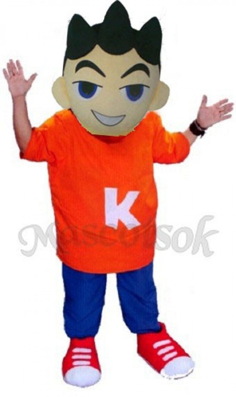Big Head Boy with Orange Clothes Plush Adult Mascot Costume