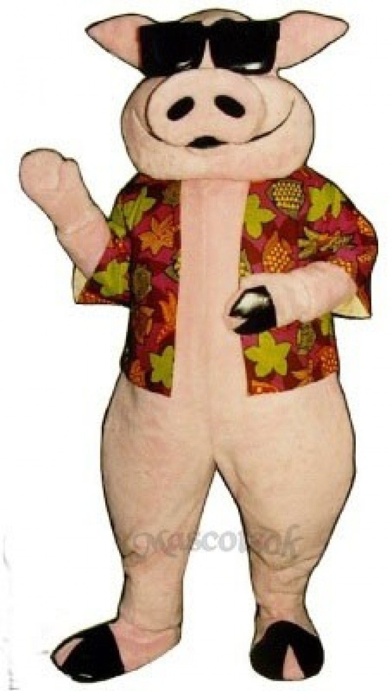 Pig Piglet Hog with Hawaiian shirt & Sunglasses Mascot Costume