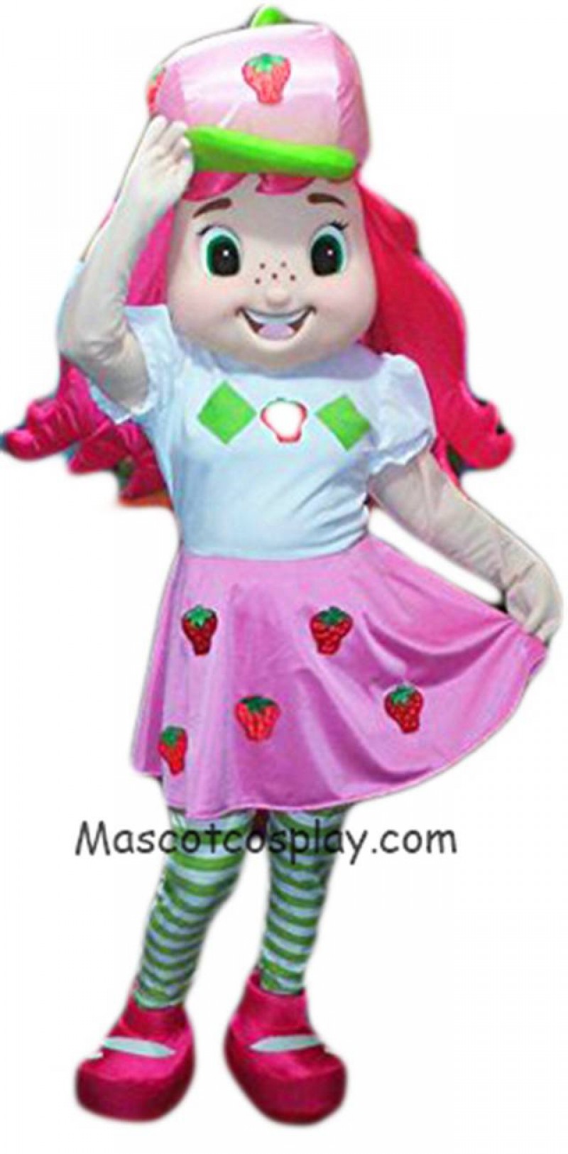 Hot Sale Adorable Realistic New Popular Professional Strawberry Shortcake Mascot Costume Girl with Pink Hair Character Cartoon Costume
