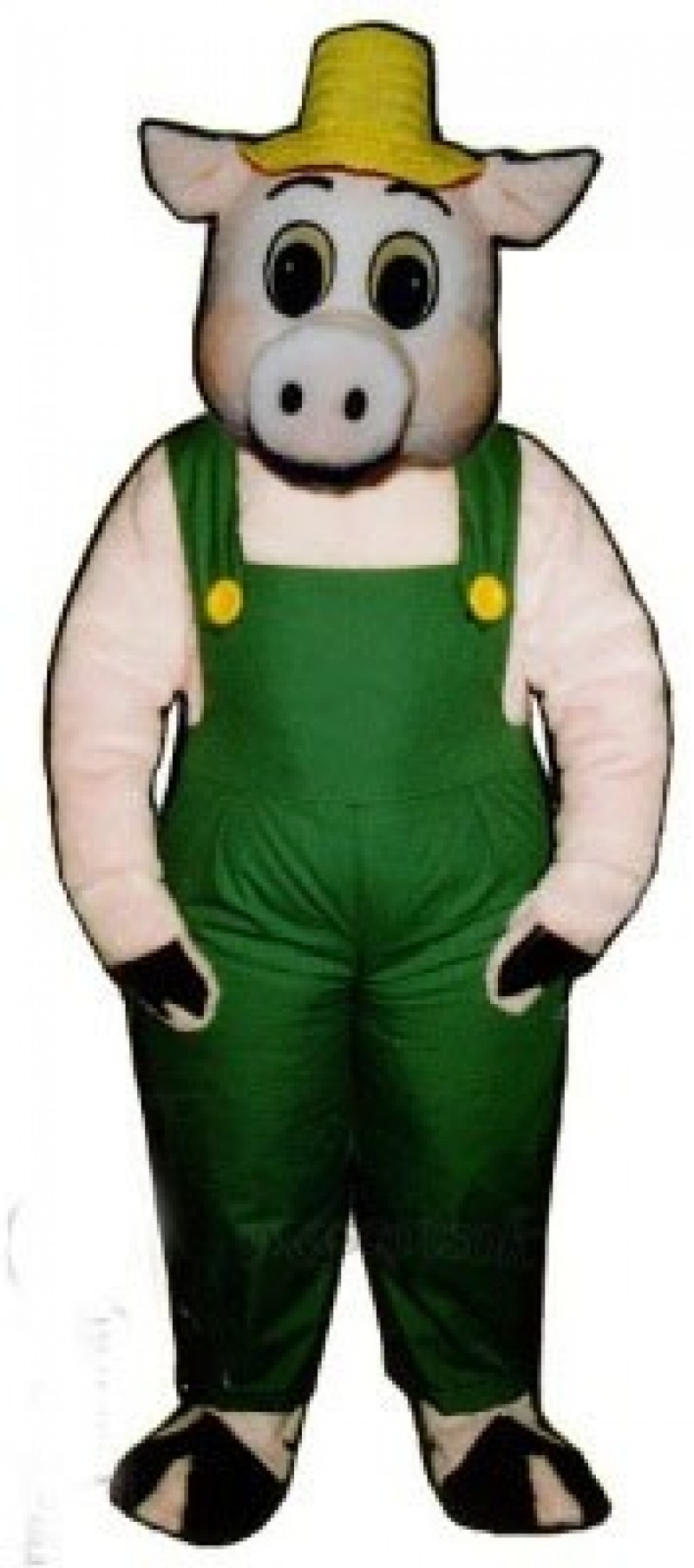 Cute Otis Oinker Pig Hog with Straw Hat & Overalls Mascot Costume