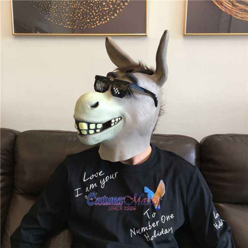 Latex Comical Cartoon Donkey Head Mask Full Head Animal Mask Cosplay Masquerade