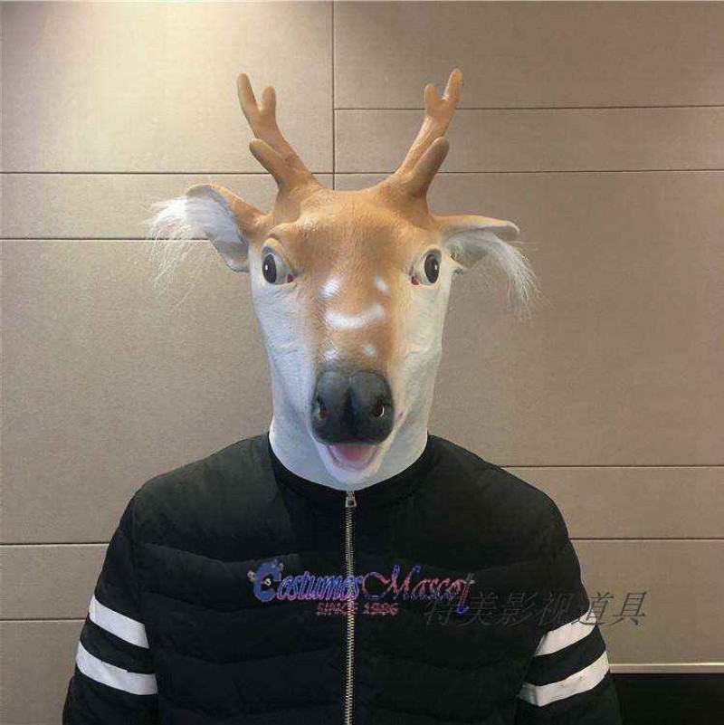 Latex Sika Deer Mask Full Head Animal Mask Cosplay Masquerade