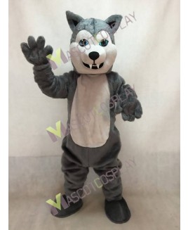Grey Husky Dog Mascot Costume with Blue Eyes