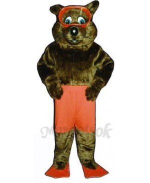 River Otter with Shorts, Fins & Goggles Mascot Costume