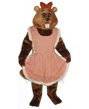 Gloria Beaver with Apron & Bow Mascot Costume