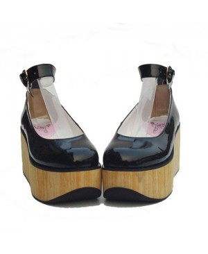Black 3.1" Heel High Sexy Synthetic Leather Point Toe Ankle Straps Platform Girls Lolita Shoes
