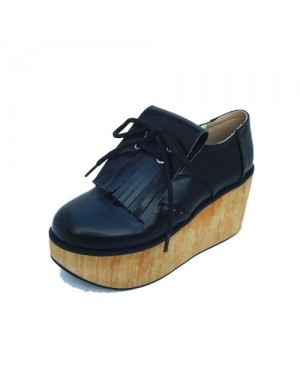 Black 3.1" Heel High Romatic Synthetic Leather Point Toe Ankle Straps Platform Girls Lolita Shoes