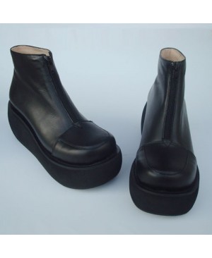 Black 3.1" Heel High Sexy Patent Leather Round Toe Ankle Straps Platform Lady Lolita Shoes