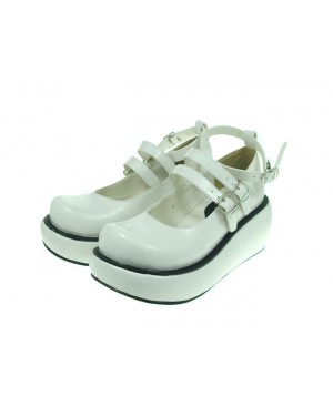 White 2.5" Heel High Sexy Polyurethane Round Toe Ankle Straps Platform Lady Lolita Shoes