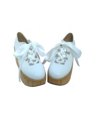 White 3.1" Heel High Lovely Patent Leather Round Toe Ankle Straps Platform Lady Lolita Shoes