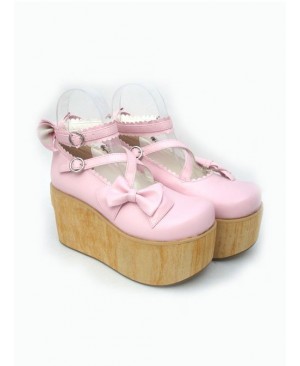 Pink 3.9" Heel High Glamorous Suede Round Toe Cross Straps Platform Lady Lolita Shoes