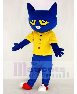 Funny Blue Pete Cat with Yellow Vest Mascot Costume Animal