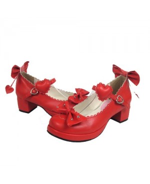 Red 1.8" Heel High Cute PU Point Toe Bowknot Platform Girls Lolita Shoes