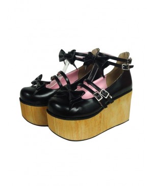 Black 3.7" Heel High Stylish Suede Round Toe Bow Decoration Platform Lady Lolita Shoes