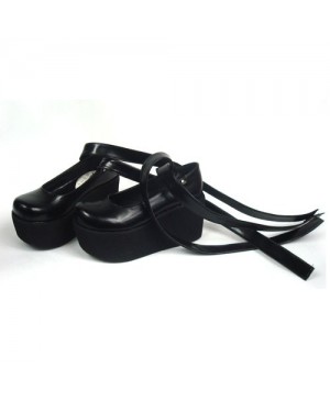 Black 3.7" Heel High Special PU Round Toe Ankle Straps Platform Women Lolita Shoes