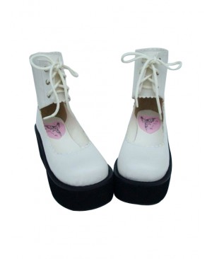 White 2.6" Heel High Gorgeous Polyurethane Round Toe Cross Straps Platform Girls Lolita Shoes