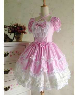 Vintage Lace Party Prom Cotton Short Sleeve Sweet Lolita Dress