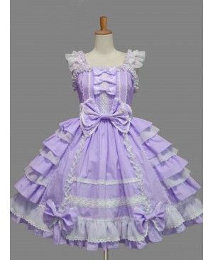 White Lace Bowknot Purple Sweet Lolita Sling Dress