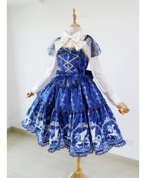 Fashion Pegasus Printing Blue Sweet Lolita Sling Dress