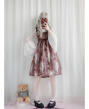 Daily Fawn Pattern Sweet Lolita Fly Sleeves Dress