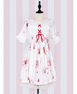 Fashion Musical Instrument Rabbit Series Printing Sweet Lolita Short Sleeves Dress