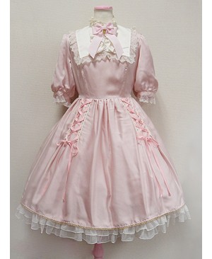 Cute Retro Pink Lace Bowknot Sweet Lolita Short Sleeves Dress