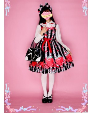Bowknot Big Strawberries Sweet Lolita Sling Dress