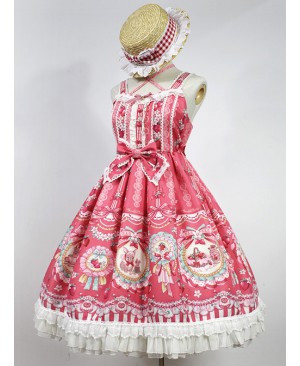 Strawberry Rabbit Series Sweet Lolita High Waist Sling Dress