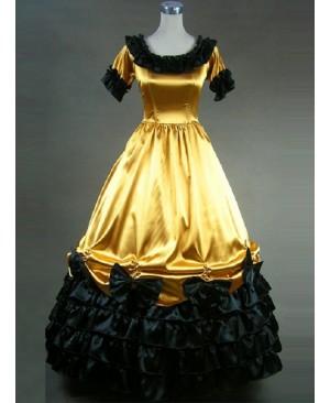 Retro Yellow And Black Lace Ruffles Round Collar Lolita Prom Dress (Extra Large)