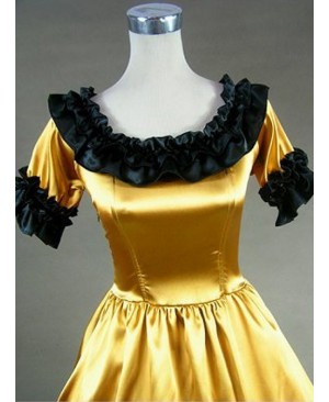Retro Yellow And Black Lace Ruffles Round Collar Lolita Prom Dress (Extra Large)