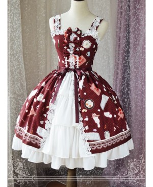 Magic Tea Party Sunny Day And Food Series Printing Classic Lolita JSK Sling Dress Version 2