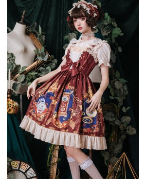 Time Machine Heart Series Printing JSK Retro Classic Lolita Sling Dress