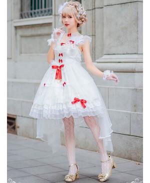 Elegant Pure White Lace Short Style Classic Lolita Sling Wedding Dress