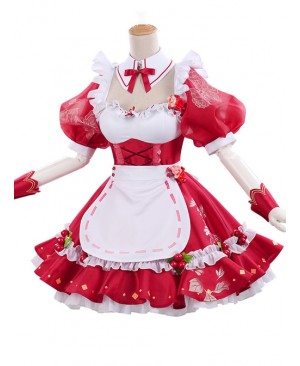 Cherry Decoration Rose Printing Red Sweet Lolita Short Sleeve Puff Sleeve Dress