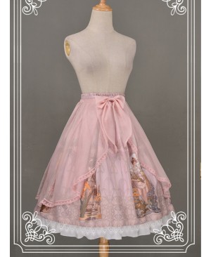 All-match Pink Chiffon Bowknot Lolita Transparent Skirt