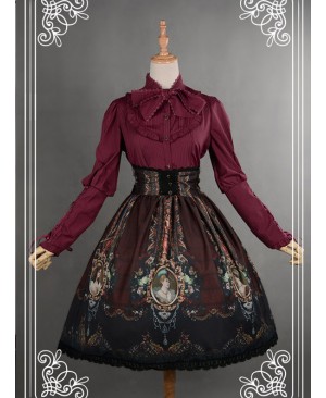 Be Obsessed With Rococo Series Wine Red Retro Printing Classic Lolita Skirt