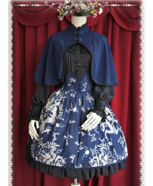 Chinese Wind Dragon High Waist Dark Blue Qi Lolita Skirt