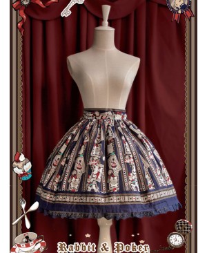Rabbit Poker Series Dark Blue Lace Classic Lolita Skirt