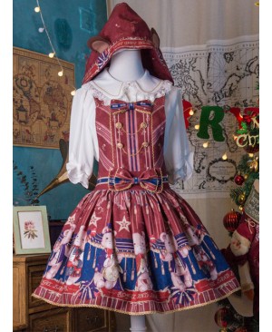 The Royal Teddy Bear Band Sweet Lolita Shoulder Straps Hooded Skirt