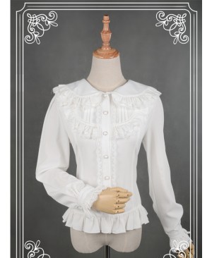 White Lace Lapel Chiffon Long-sleeved Lolita Blouse