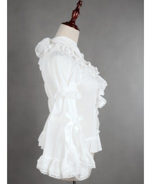 White Lace Short Sleeve And Flare Sleeve Lolita Hang The neck Blouse