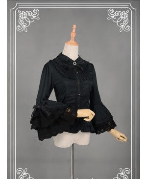 Black Retro Mercerized Cotton Lace Flare Sleeve Lolita Blouse