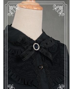 Black Retro Mercerized Cotton Lace Flare Sleeve Lolita Blouse