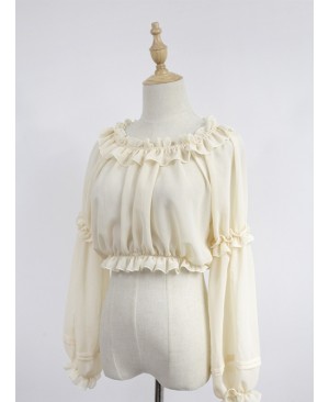 Beige Round Collar Agaric Laces Bottoming Shirt Lolita Blouse