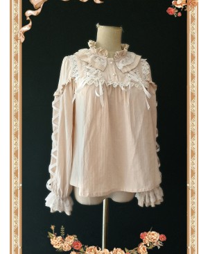 Warm Milk Tea Pure Cotton Apricot Color Lace Puff Sleeve Classic Lolita Shirt