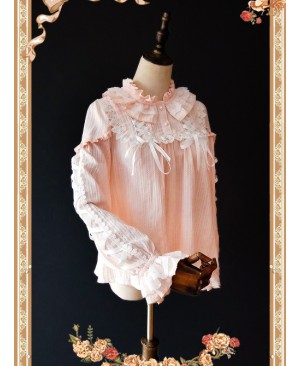 Warm Milk Tea Pure Cotton Pink Lace Puff Sleeve Classic Lolita Shirt